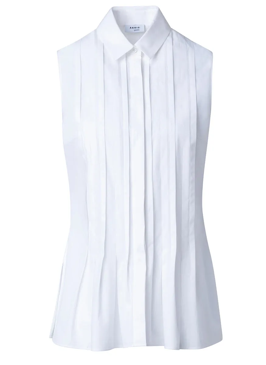 Akris Punto Sleeveless Tuck Detail Cotton Top