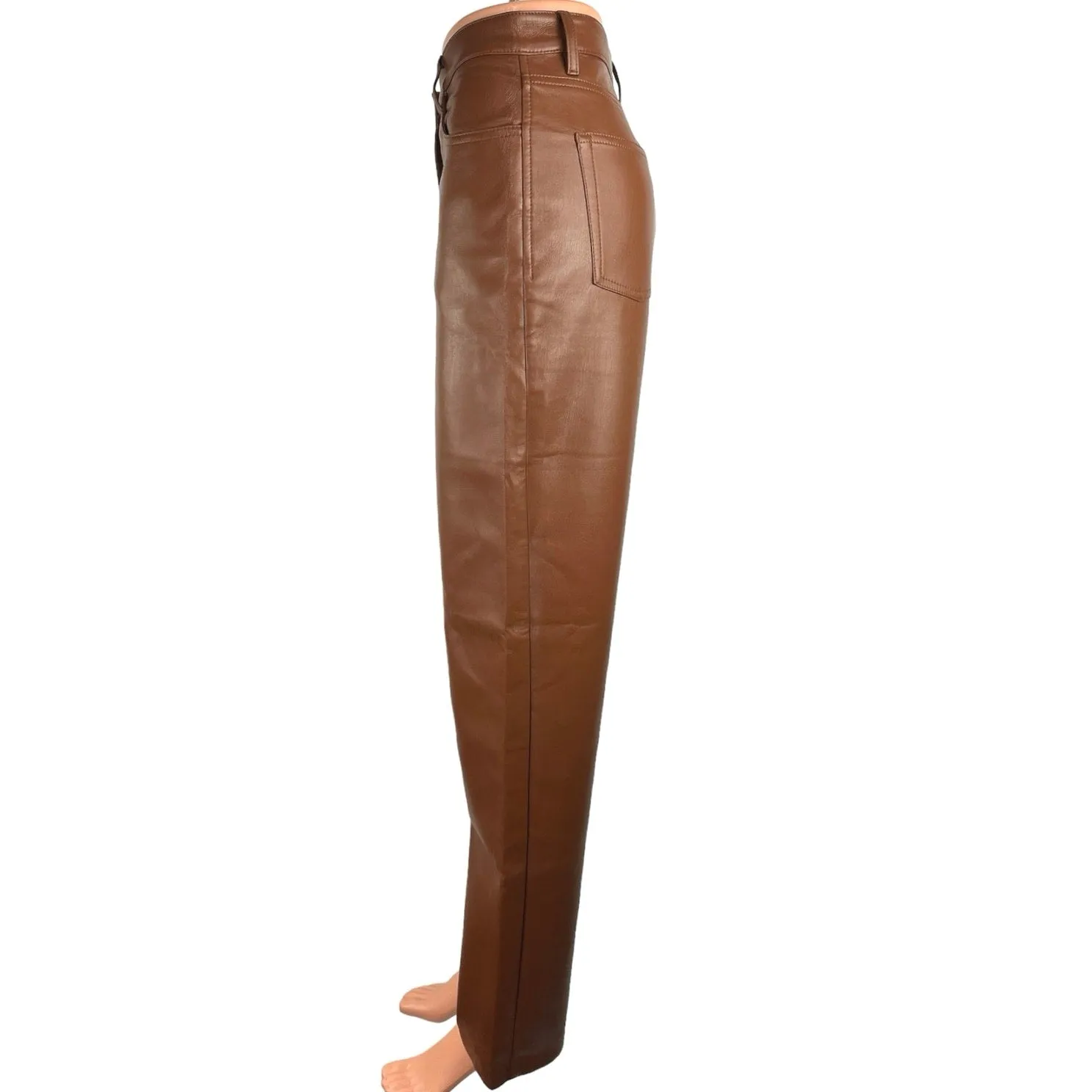 Aritzia Wilfred Brown Faux Leather High Rise  Straight Leg Pockets Ankle Pants 6