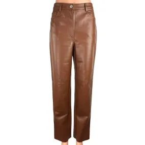 Aritzia Wilfred Brown Faux Leather High Rise  Straight Leg Pockets Ankle Pants 6