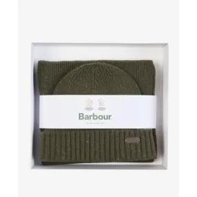 Barbour Carlton Fleck Beanie & Scarf Gift Set Olive MGS0047OL31