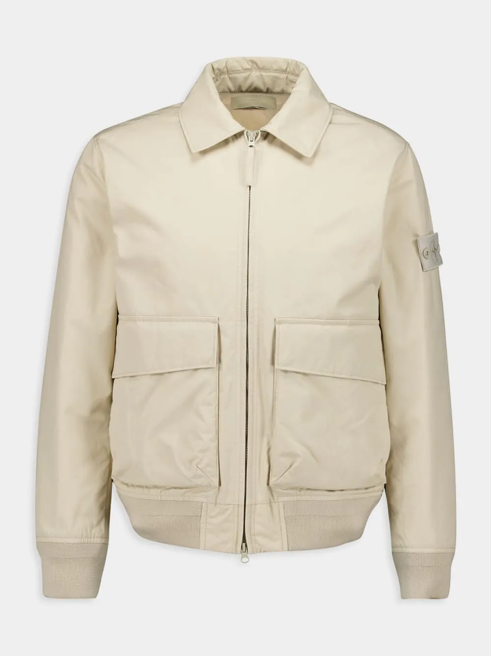 Beige Logo Patch Zipped Jacket