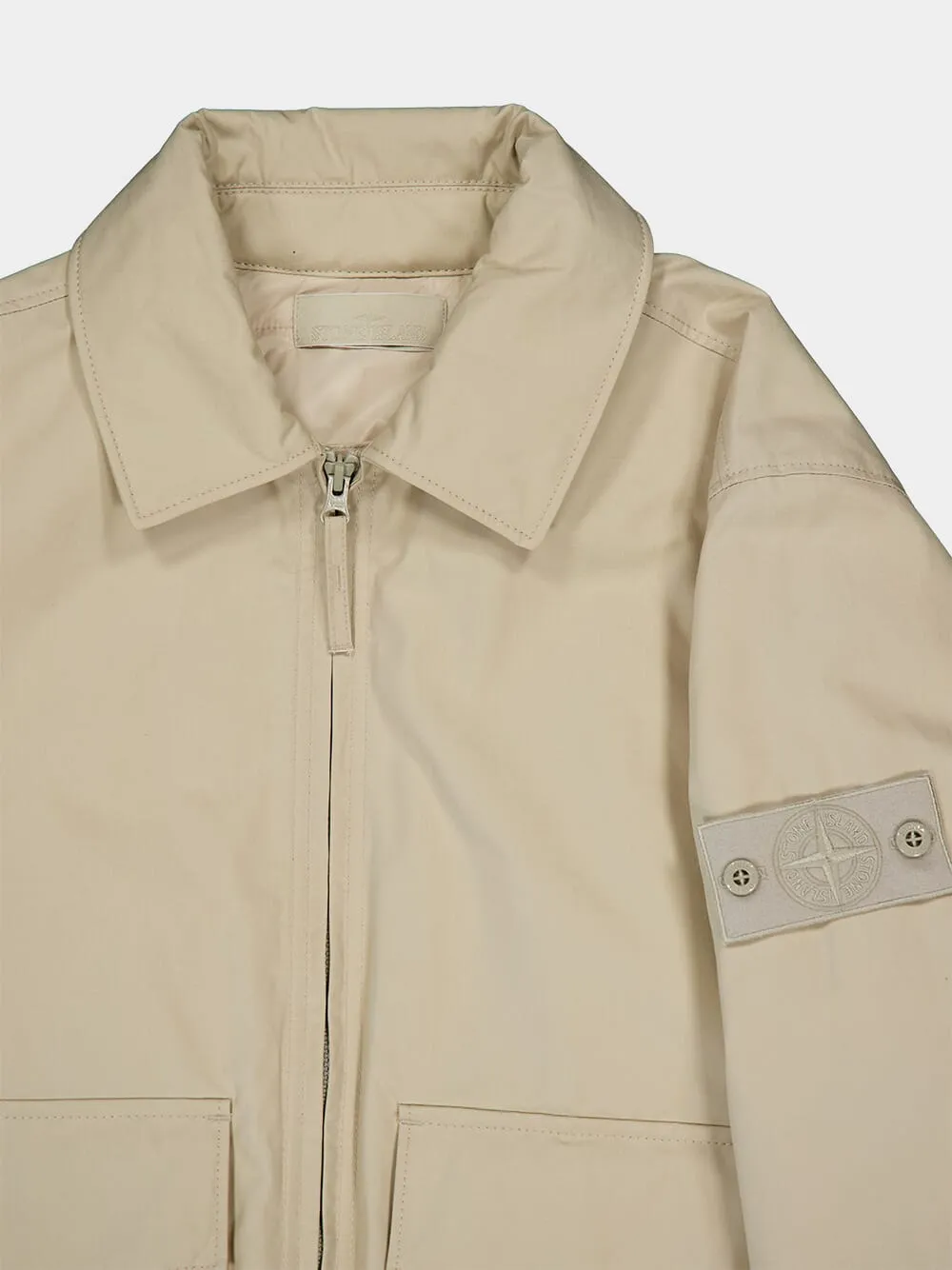 Beige Logo Patch Zipped Jacket