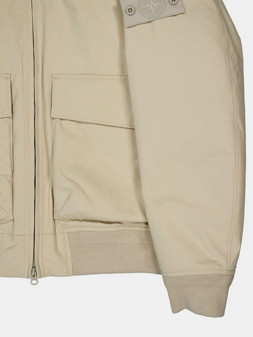 Beige Logo Patch Zipped Jacket