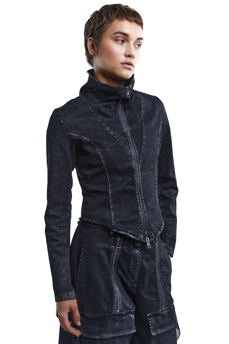 BLACK COATED STRETCH SKINNY JACKET