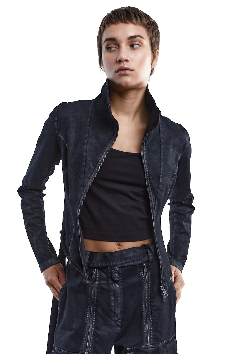 BLACK COATED STRETCH SKINNY JACKET