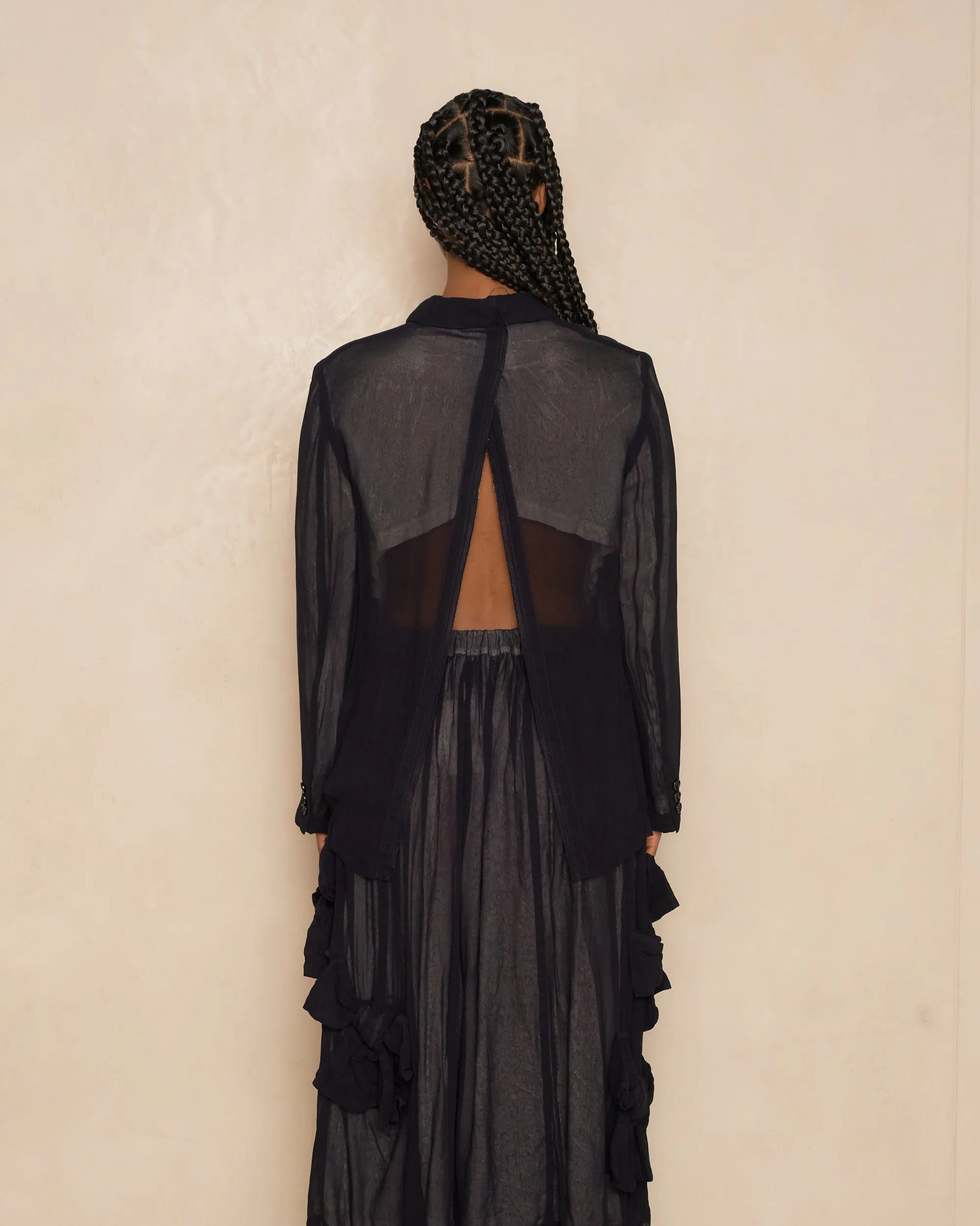 Black Open Back Sheer Jacket