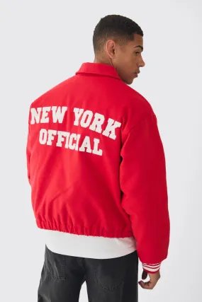 Boxy Collared Varsity Jacket In Red