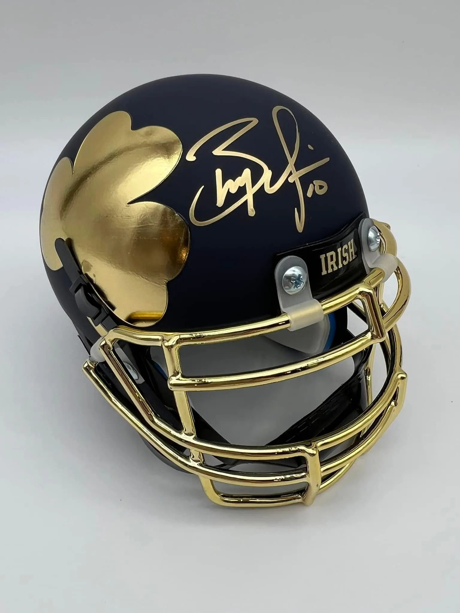 Brady Quinn Signed Notre Dame Blue Shamrock Tradition Mini Helmet