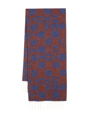 Chess Wool Scarf - Blue Orange Chess