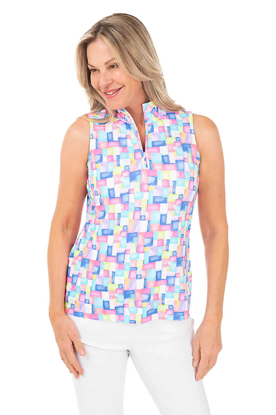 Colorful Cubes Cooling UPF50+ Sleeveless Zip Top