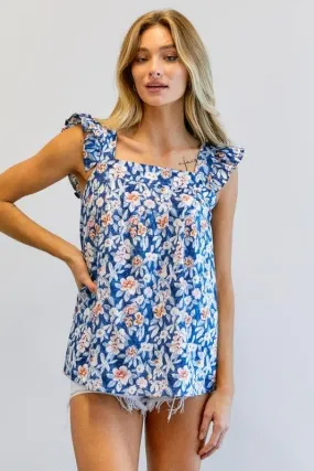 DAVI & DANI Floral Printed Ruffle Sleeveless Top