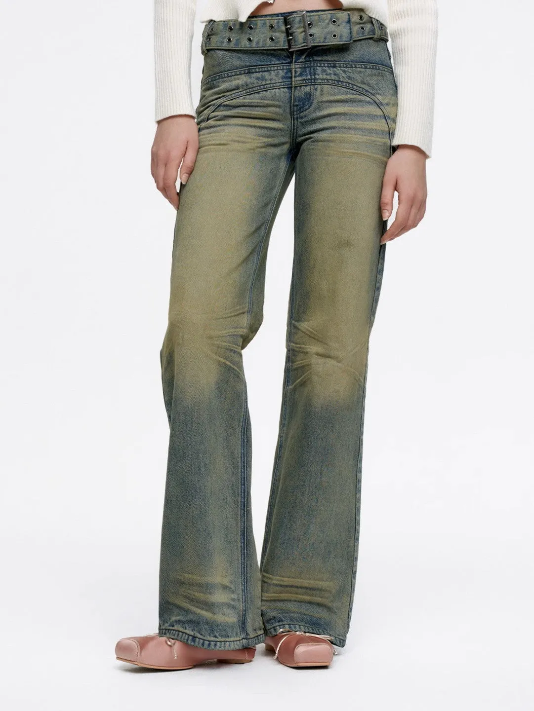 Denim Faded Casual Retro Vintage Wide-Pants