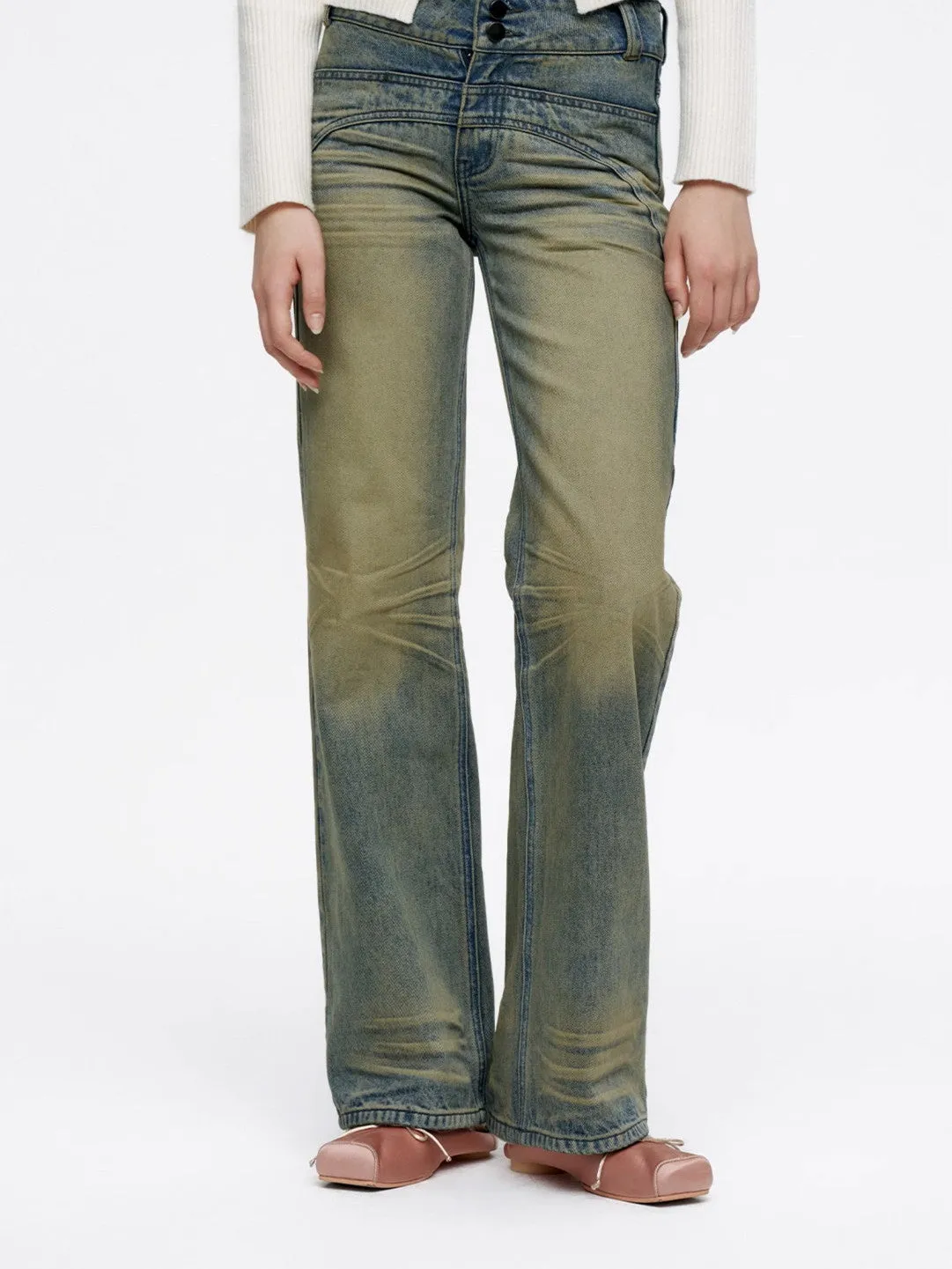 Denim Faded Casual Retro Vintage Wide-Pants