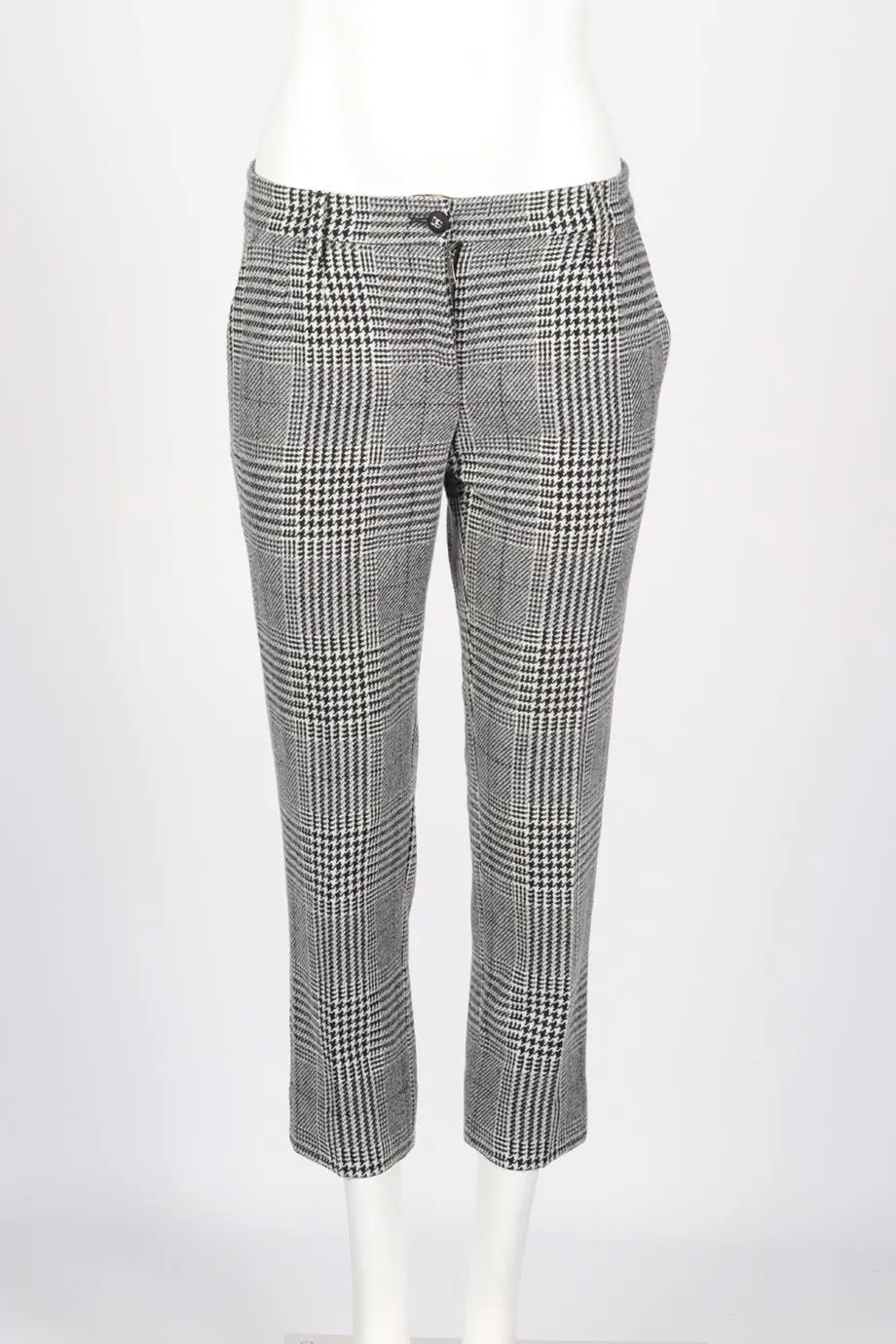 DOLCE AND GABBANA HOUNDSTOOTH WOOL STRAIGHT LEG PANTS IT 42 UK 10