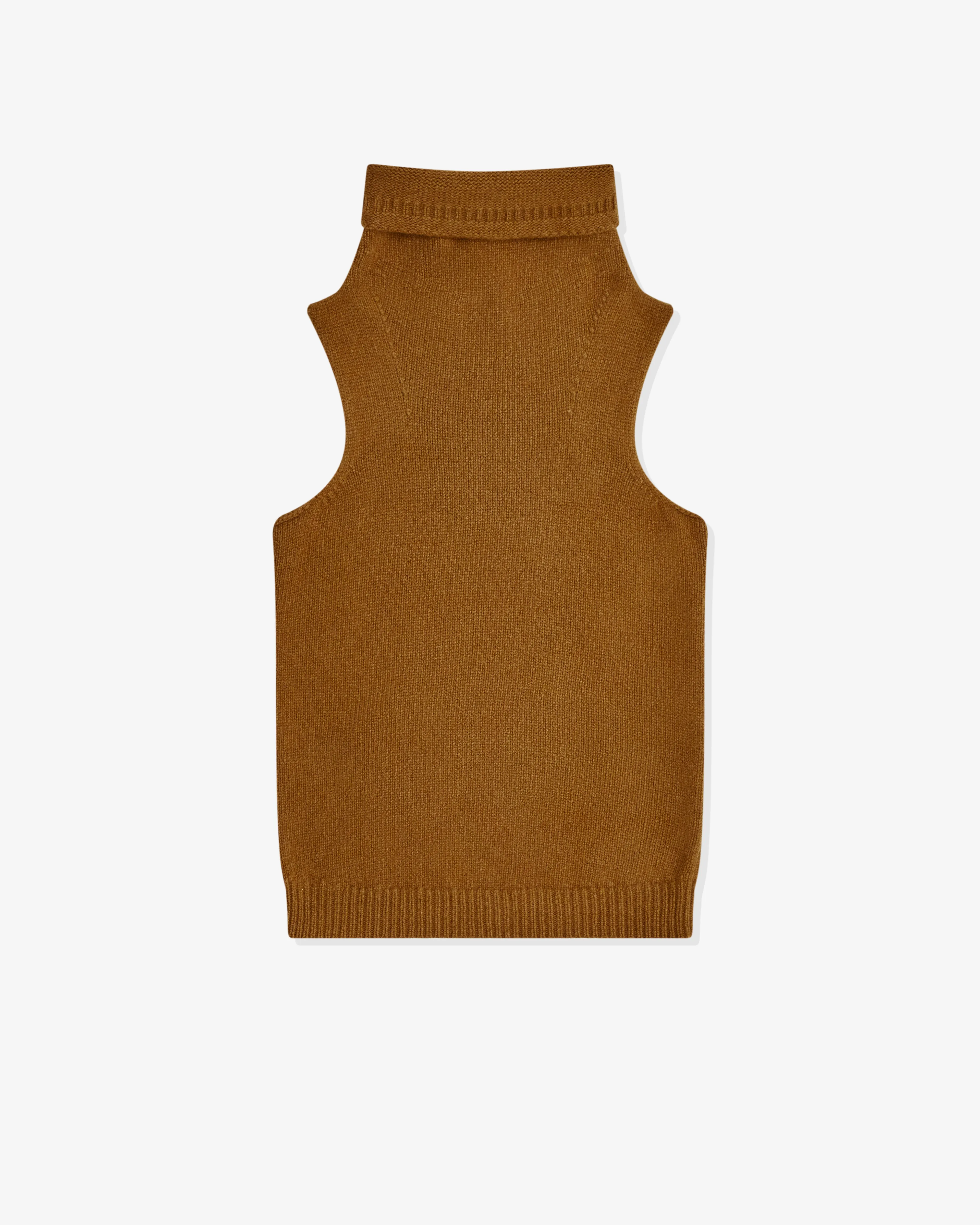 Dries Van Noten Women's Funnel Neck Sleeveless Top  Camel