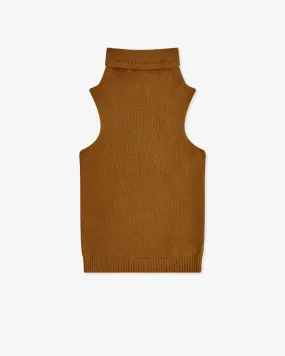 Dries Van Noten Women's Funnel Neck Sleeveless Top  Camel