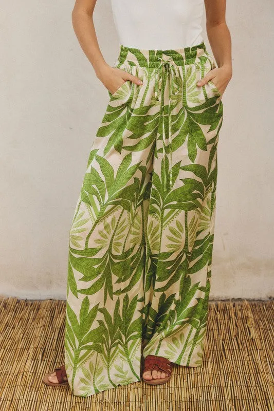 Drusilla Leaf Print Kimono & Wide Leg Pants Set - Green