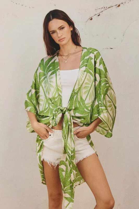 Drusilla Leaf Print Kimono & Wide Leg Pants Set - Green