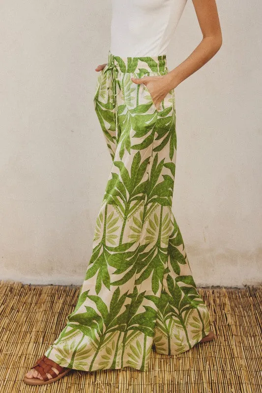 Drusilla Leaf Print Kimono & Wide Leg Pants Set - Green