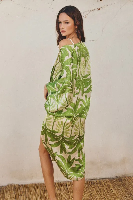 Drusilla Leaf Print Kimono & Wide Leg Pants Set - Green