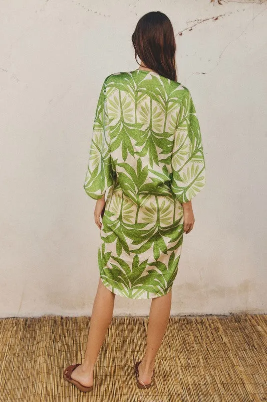 Drusilla Leaf Print Kimono & Wide Leg Pants Set - Green