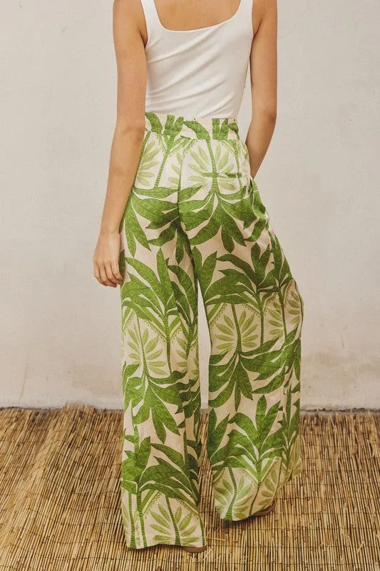 Drusilla Leaf Print Kimono & Wide Leg Pants Set - Green