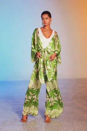 Drusilla Leaf Print Kimono & Wide Leg Pants Set - Green