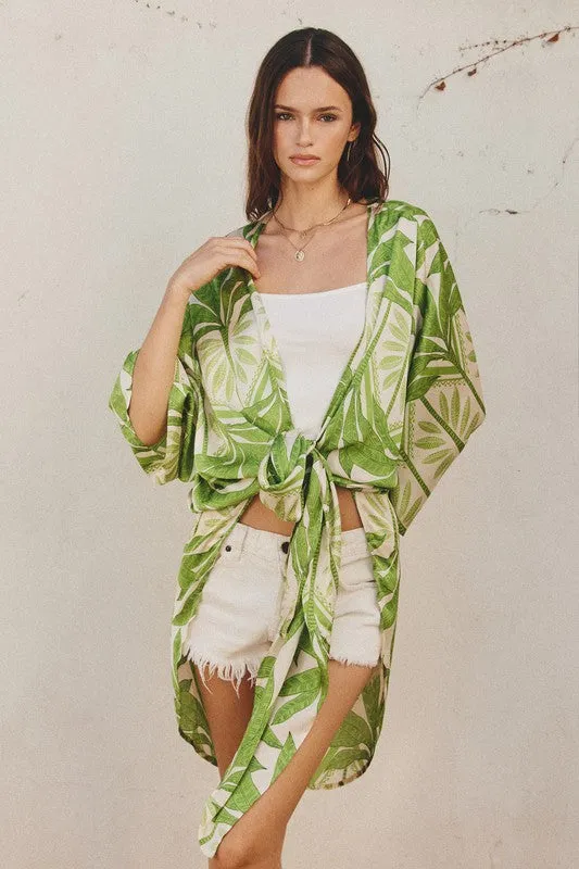 Drusilla Leaf Print Kimono & Wide Leg Pants Set - Green