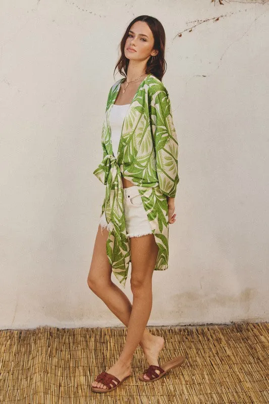 Drusilla Leaf Print Kimono & Wide Leg Pants Set - Green