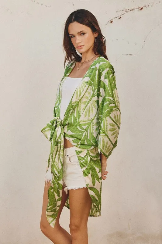 Drusilla Leaf Print Kimono & Wide Leg Pants Set - Green