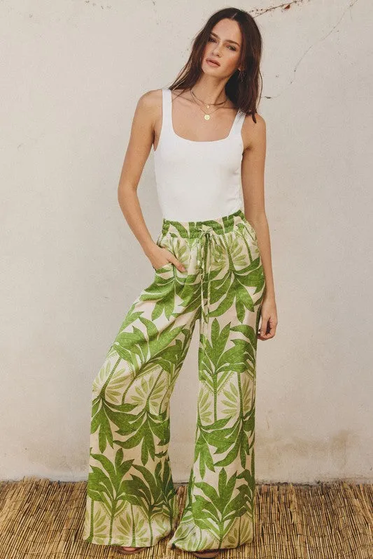 Drusilla Leaf Print Kimono & Wide Leg Pants Set - Green