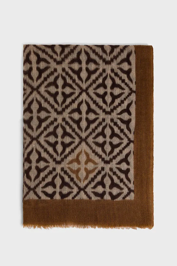 Gerard Darel DYLANE BEIGE PRINTED WOOL CASHMERE SCARF