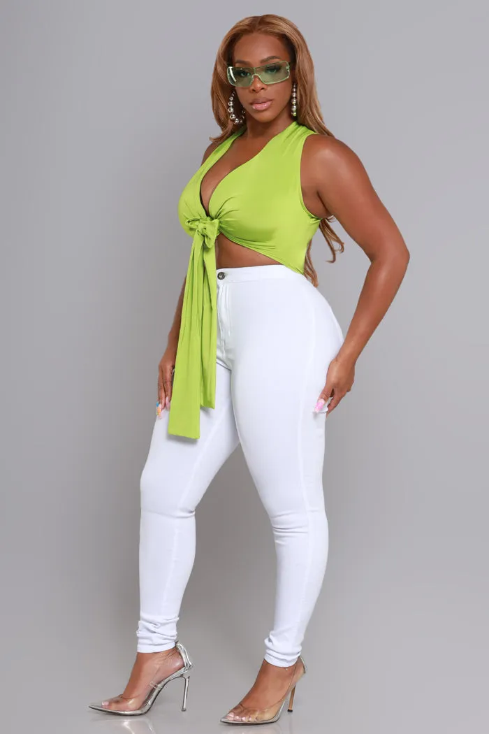 Go There Sleeveless Tie-Up Crop Top - Lime Green