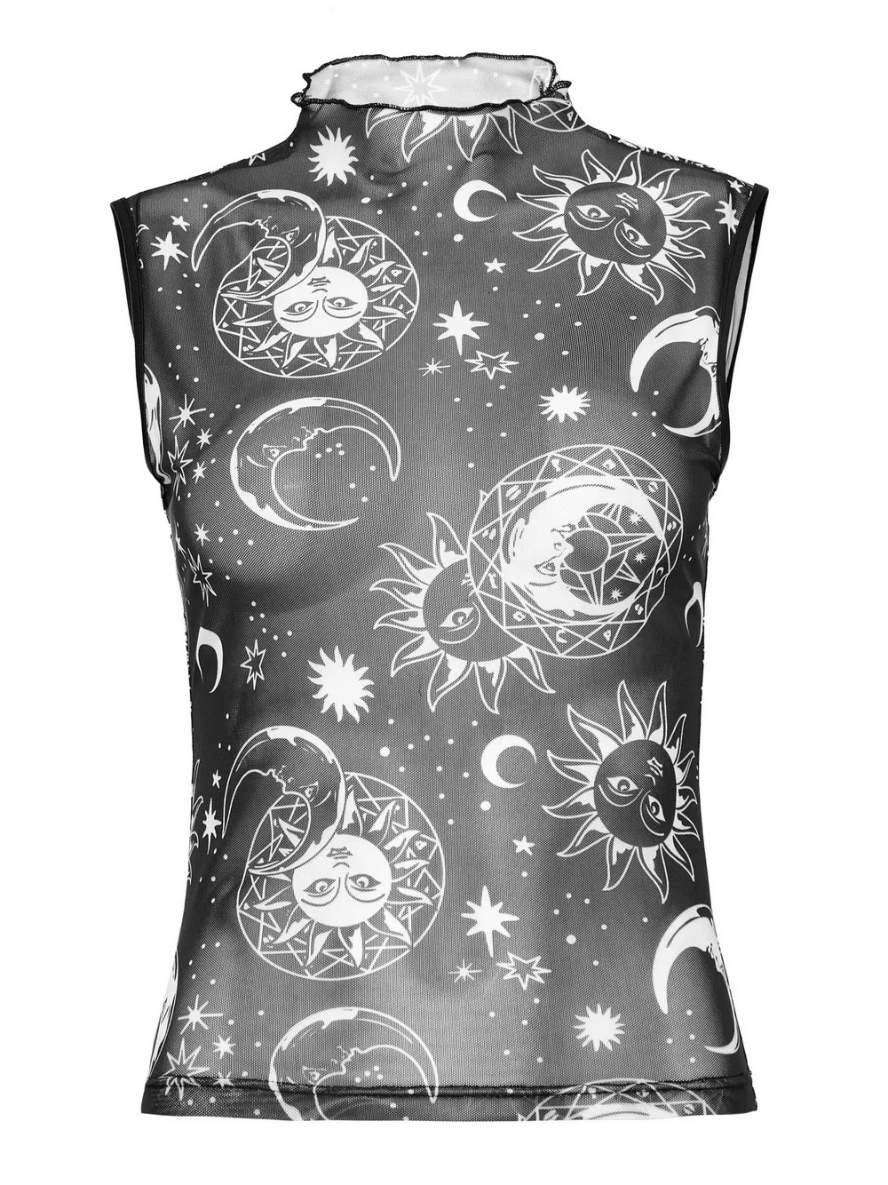 Gothic Black Mesh Sun and Moon Sleeveless Top