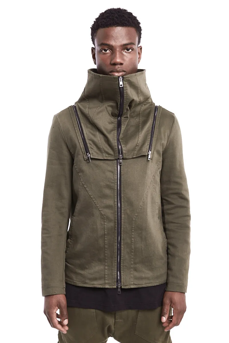 GREEN STRETCH GABARDINA ZIPPED JACKET