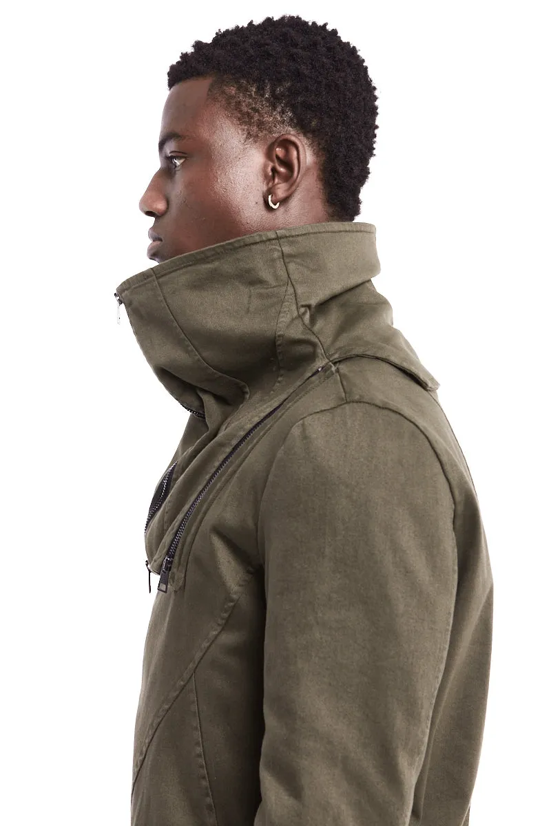 GREEN STRETCH GABARDINA ZIPPED JACKET