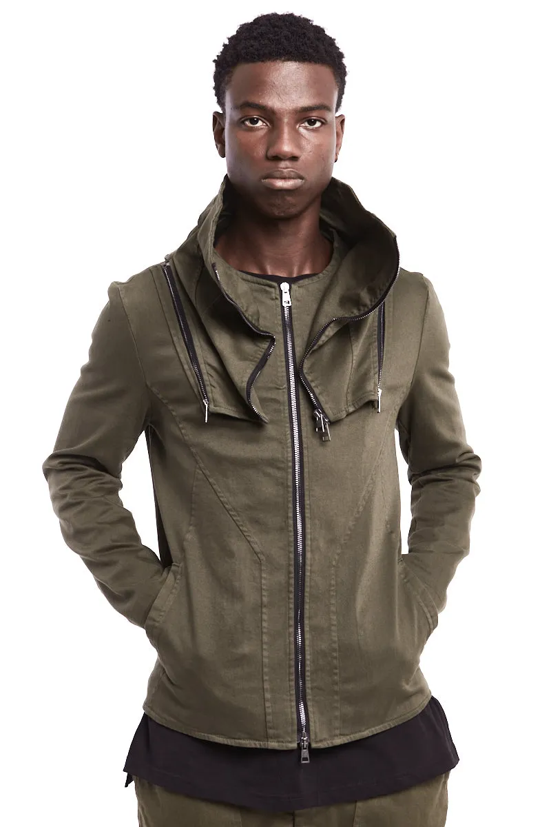 GREEN STRETCH GABARDINA ZIPPED JACKET