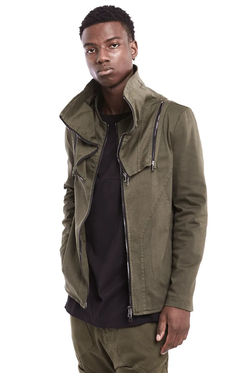 GREEN STRETCH GABARDINA ZIPPED JACKET