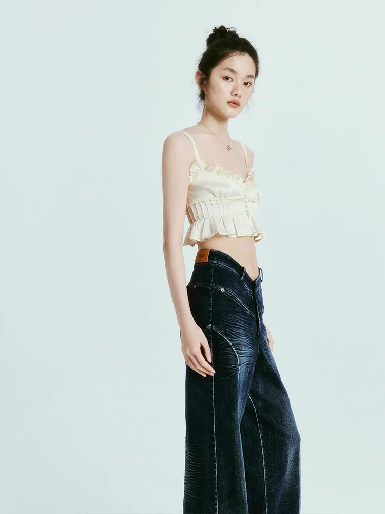 High-Waist Denim Wide Casual Pants