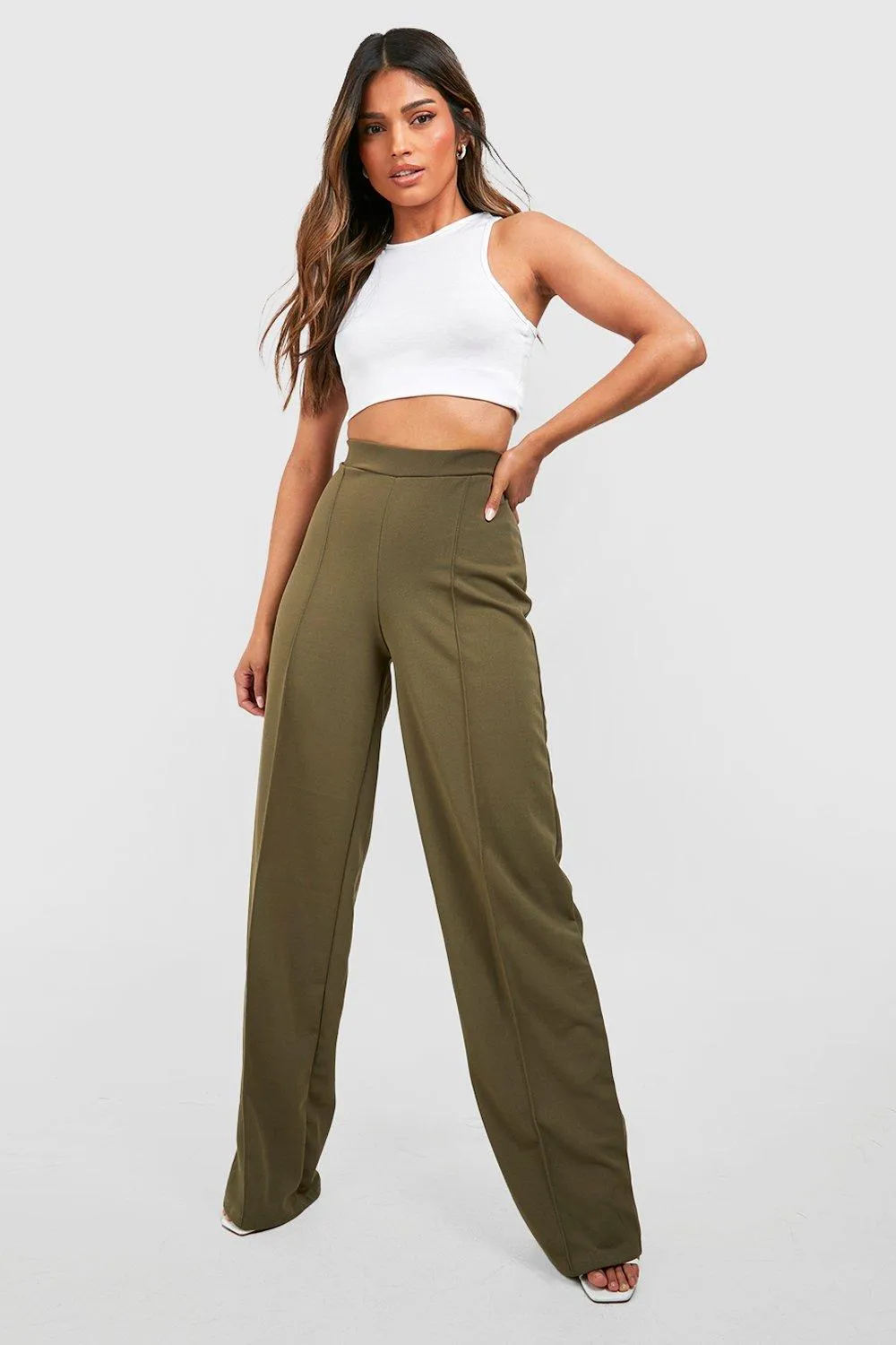 High Waisted Pin Tuck Wide Full Length Pants