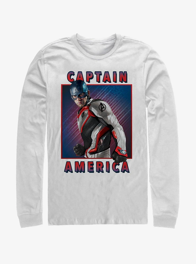 Hot Topic Marvel Avengers: Endgame Captain America Armor Solo Box White Long-Sleeve T-Shirt