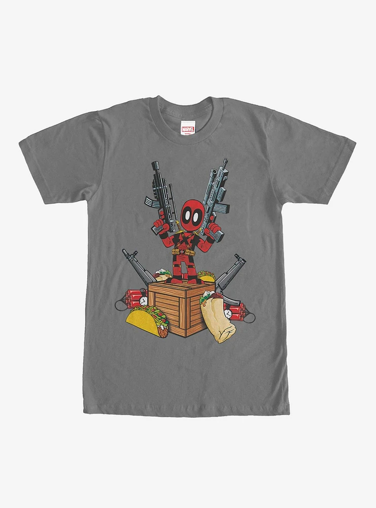 Hot Topic Marvel Deadpool Weapons & Food T-Shirt