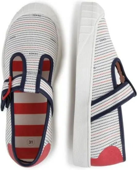 Kenzo Kids stripe-print buckled sneakers White