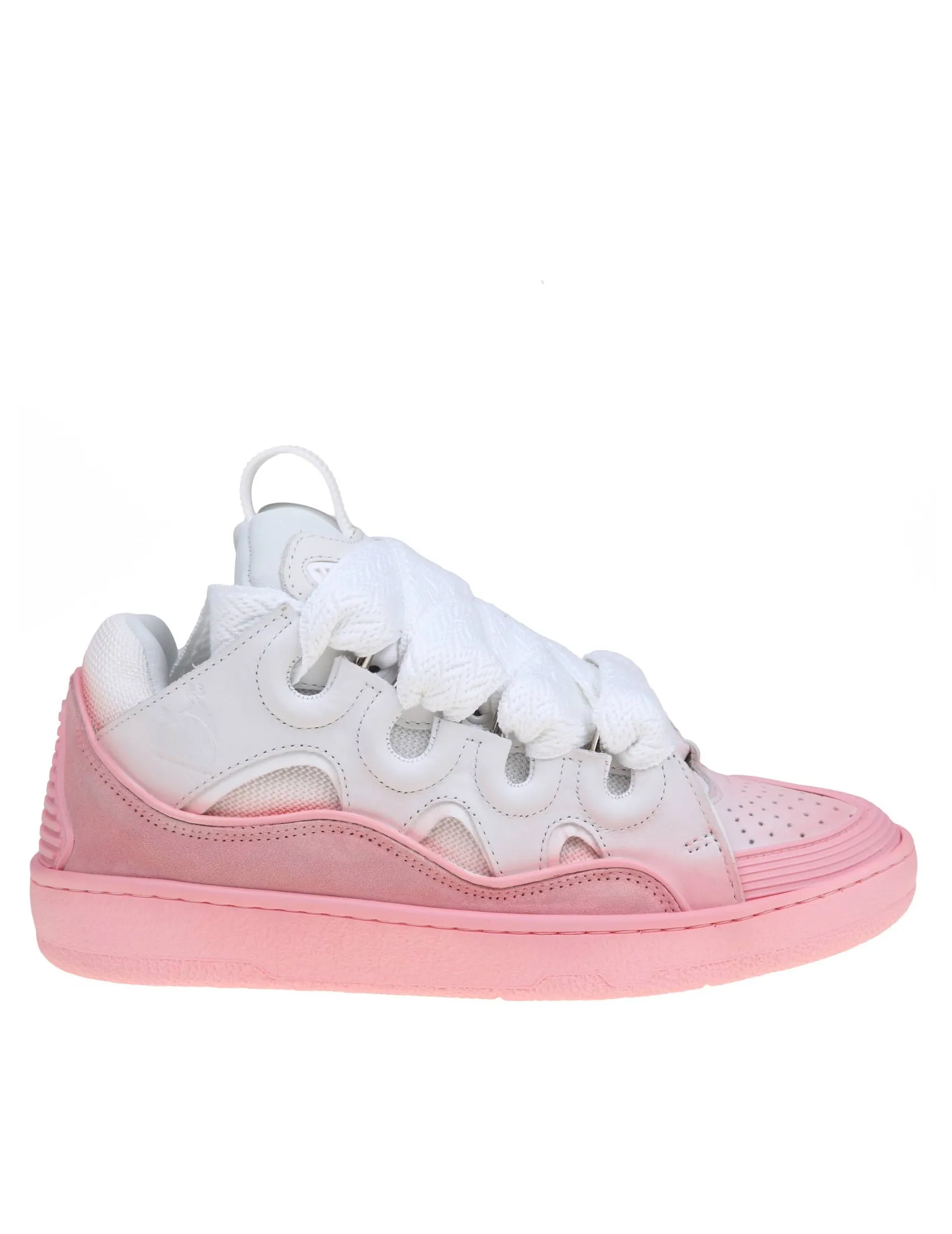 LANVIN CURB SNEAKERS IN WHITE AND PINK LEATHER