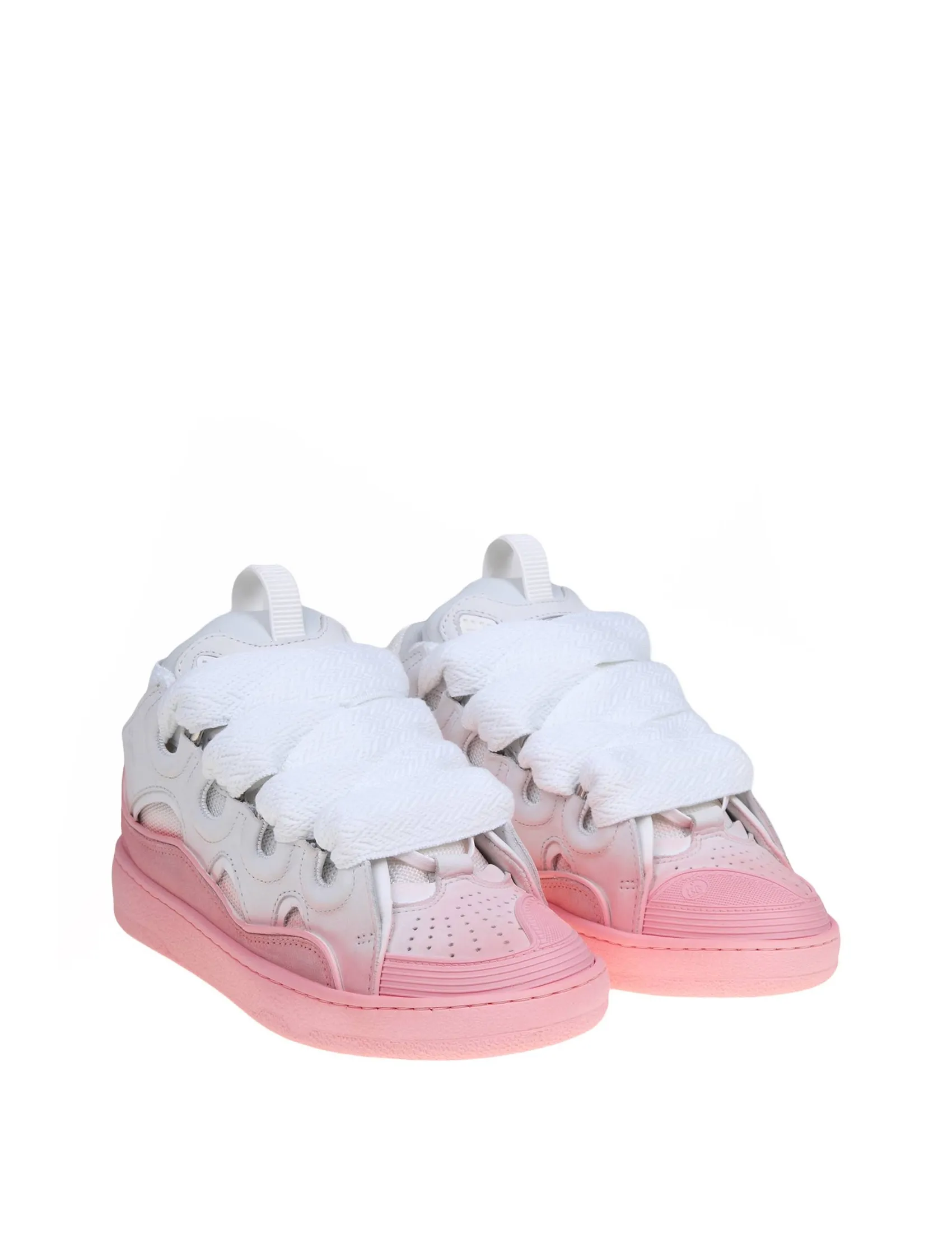 LANVIN CURB SNEAKERS IN WHITE AND PINK LEATHER