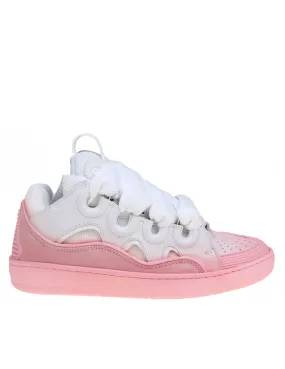 LANVIN CURB SNEAKERS IN WHITE AND PINK LEATHER