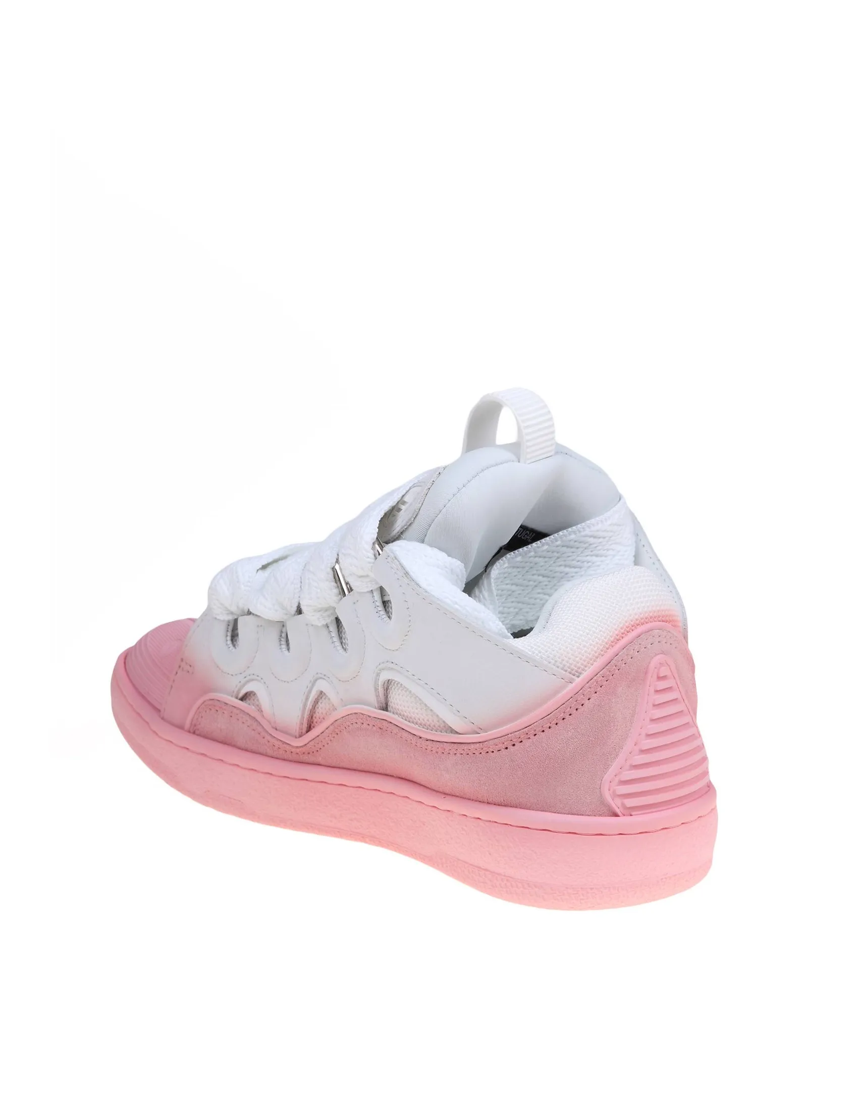 LANVIN CURB SNEAKERS IN WHITE AND PINK LEATHER