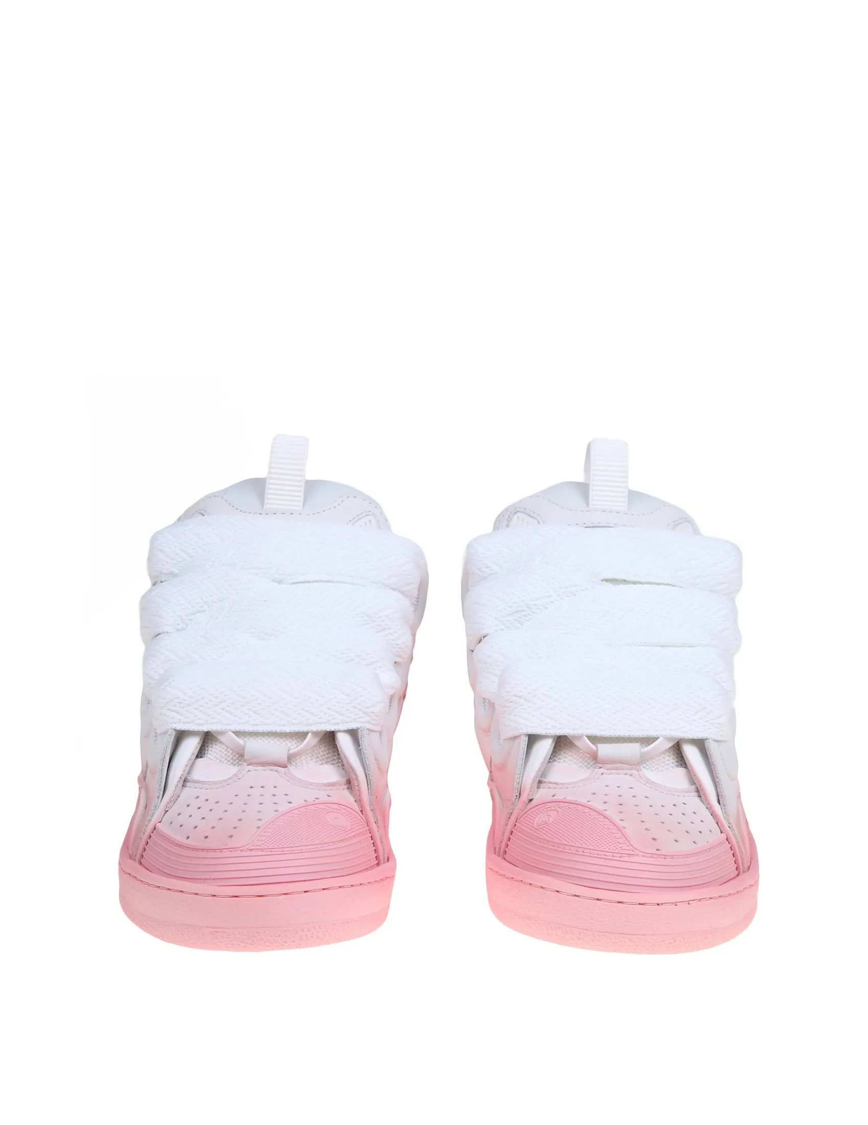 LANVIN CURB SNEAKERS IN WHITE AND PINK LEATHER