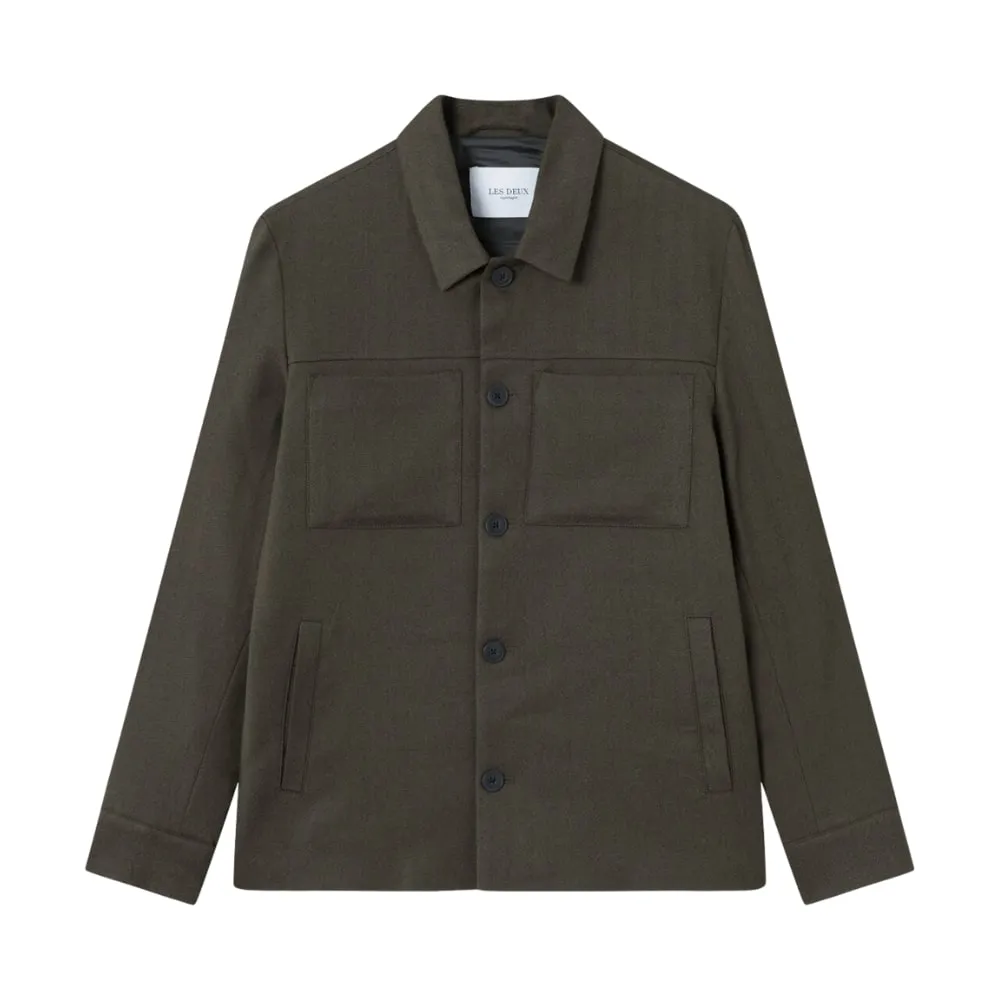 Les Deux Marseille Herringbone Olive Night/Dark Brown Hybrid Jacket | Menswear Online