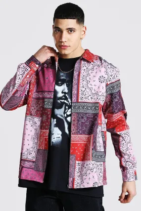 Long Sleeve Bandana Patchwork Shirt Jacket